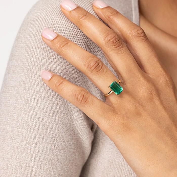 Emerald Baguette solitaire ring 18 K Gold Diamond Jewelry