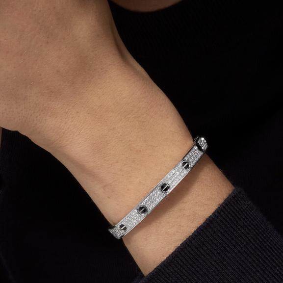 Onyx love diamond pave bangle crt bracelet-Diamond Jewelry