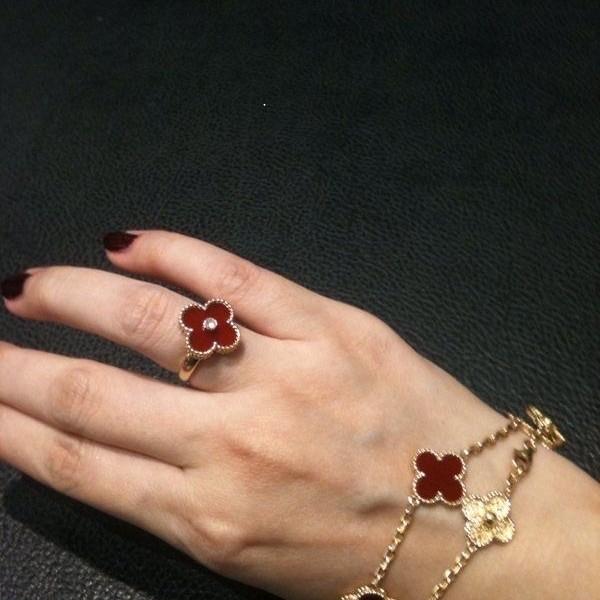Clover vintage holiday gold ring 18K / cincin Clover merah berlian/ red clover ring /Diamond Jewelry