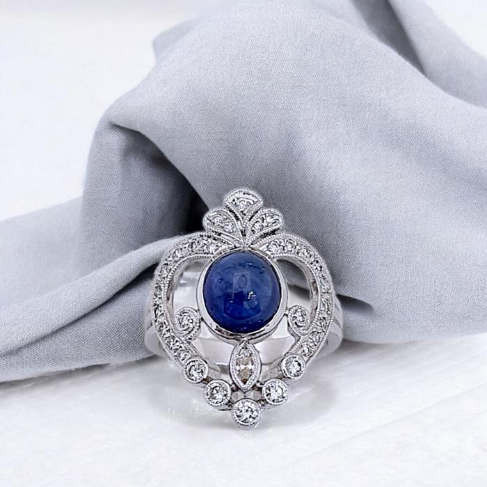 Sapphire Diamond Ring 18K / Diamond Jewelry