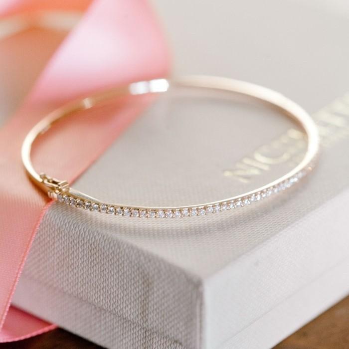 Dainty pave bangle diamond 18k gold-Diamond Jewelry