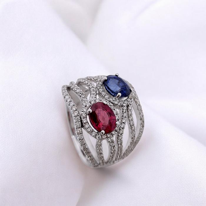 Sapphire Ruby Diamond Ring 18K / Diamond Jewelry