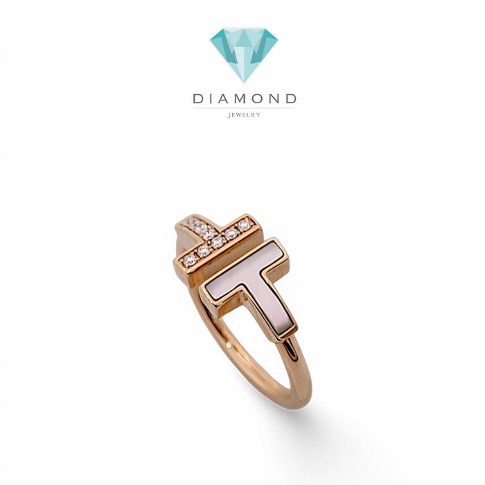 T Diamond MOP Ring 18K -Diamond Jewelry-Double T cincin Berlian Emas Mutiara 18k