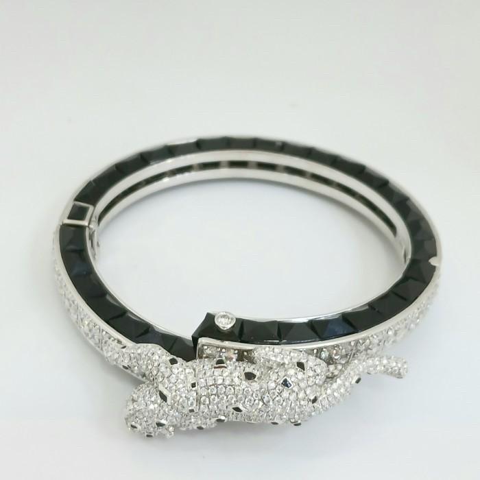 Panther onyx bangle diamond 18k white gold-Diamond Jewelry