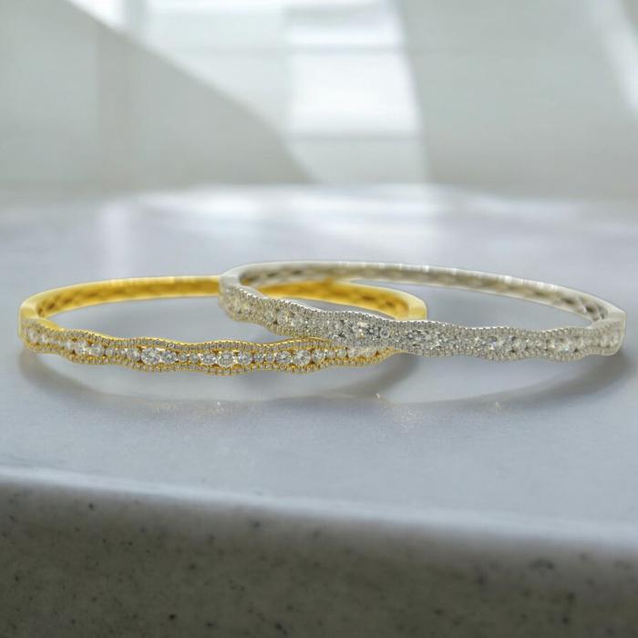 Pave Wave Diamond Bangle 18K Gold Diamond Jewelry