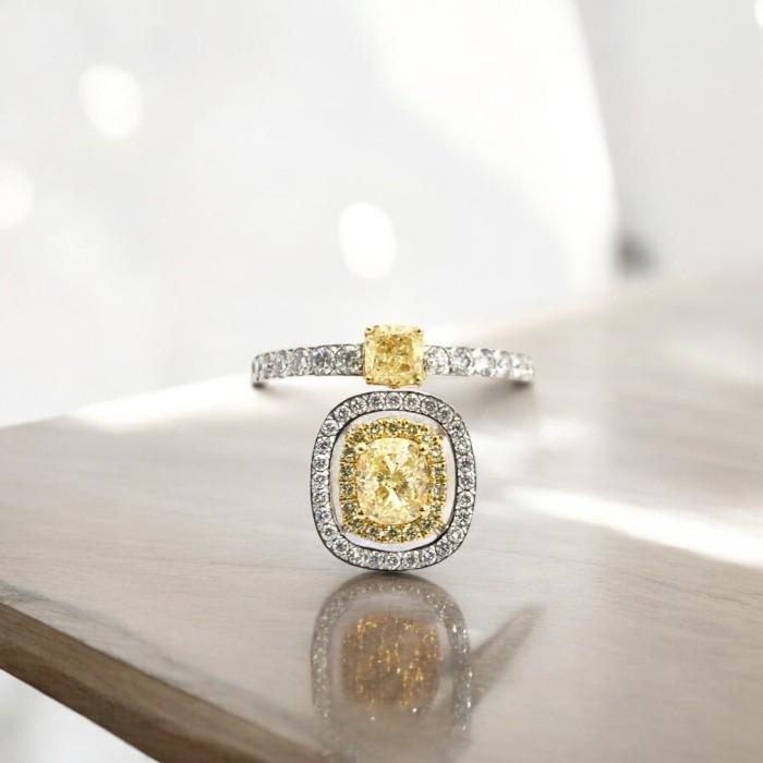 Yellow Cushion Diamond Ring 18k white gold-Diamond Jewelry