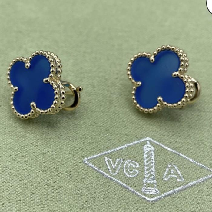 Clover blue agate earring vintage alhambra 18k -Diamond Jewelry-HT