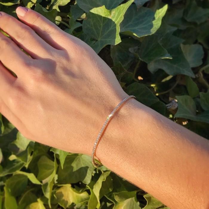 Dainty pave bangle diamond 18k gold-Diamond Jewelry