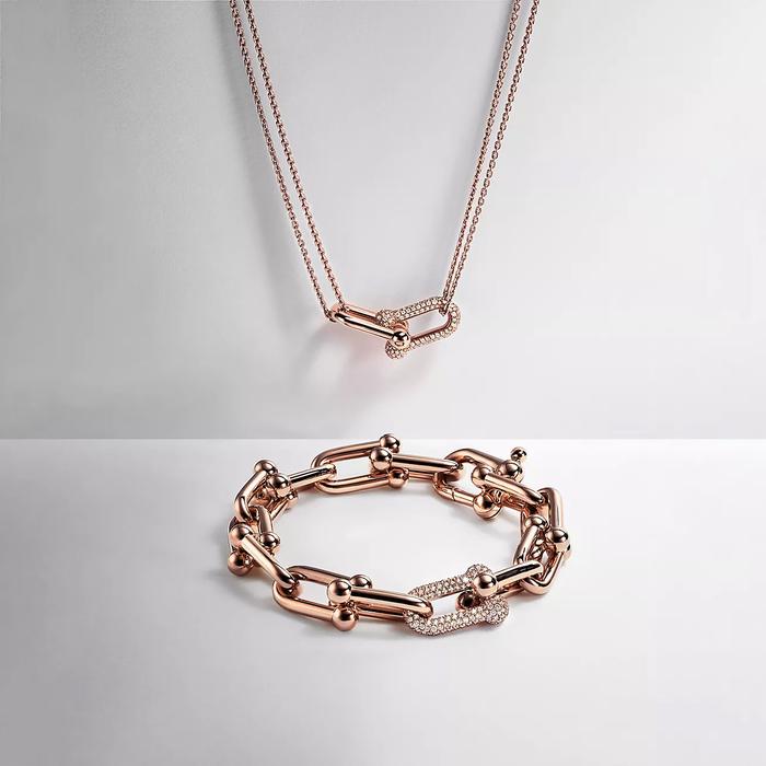 Hardware Large diamond bracelet 18K rose gold-Diamond Jewelry