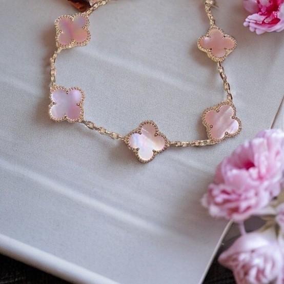 Pink mop clover vintage gold bracelet 18k-Diamond Jewelry