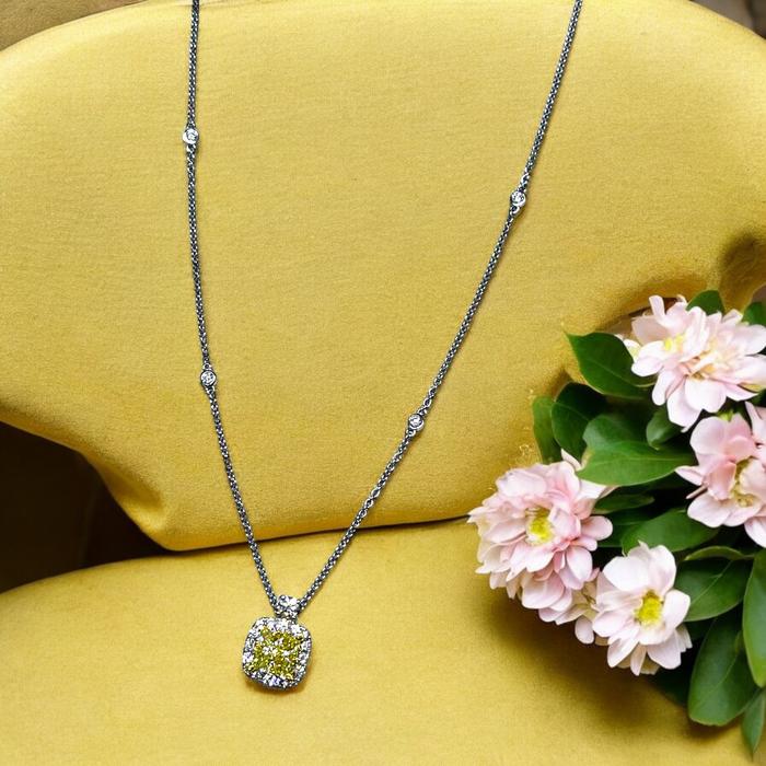 Yellow diamond pendant white gold 18k-Diamond Jewelry