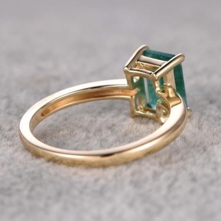 Emerald Baguette solitaire ring 18 K Gold Diamond Jewelry