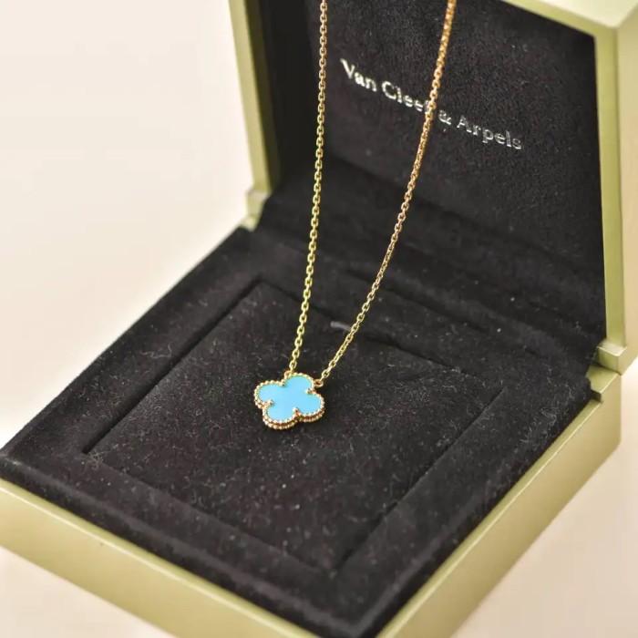 Turqoise Blue Clover Vintage Necklace 18K-Diamond Jewelry-199KMSSM385RY-(1000HT)