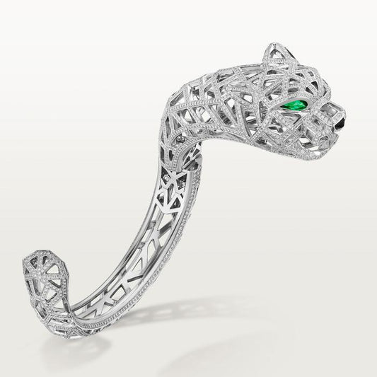 Panthere bangle diamond emerald 18K-Diamond Jewelry-50GRPANTHERE