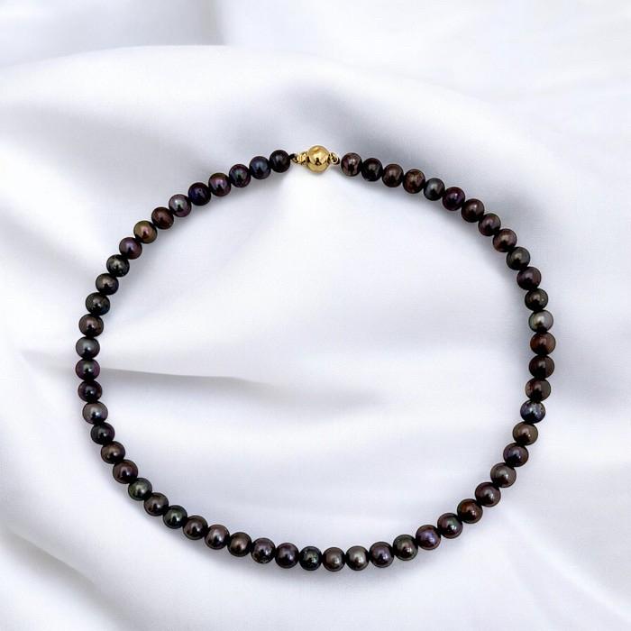 Pearl Black Akoya tennnis 7-8mm Necklace 18K / Diamond Jewelry