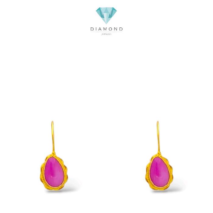 Ruby Pear Gold Earrings 23K / Anting Emas Ruby Pear 23K / Diamond Jewelry / 310AMSWP2