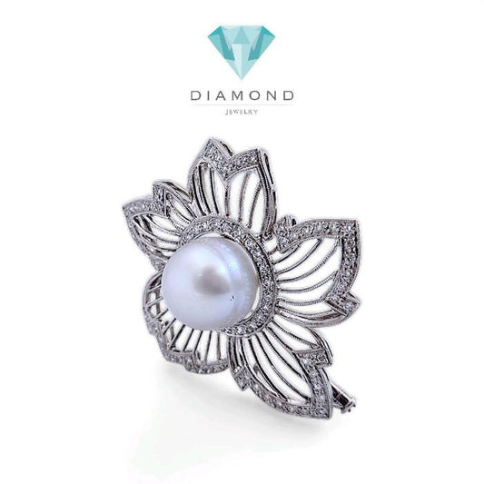 Flower south sea Pearl Diamond brooch 18K / Diamond Jewelry