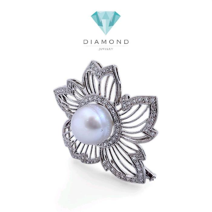 Flower south sea Pearl Diamond brooch 18K / Diamond Jewelry-46BMGT1700WP-HT