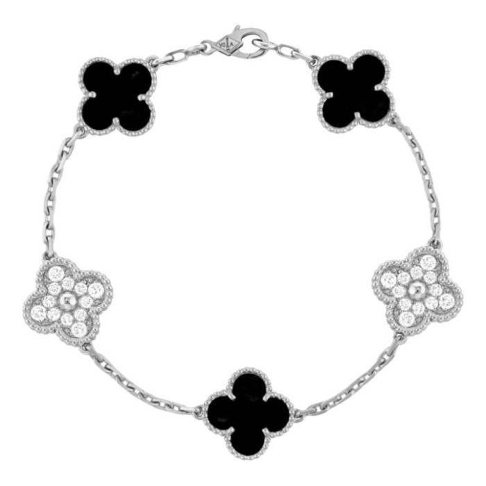 Vca white diamond onyx 5 motif 18k-Diamond Jewelry