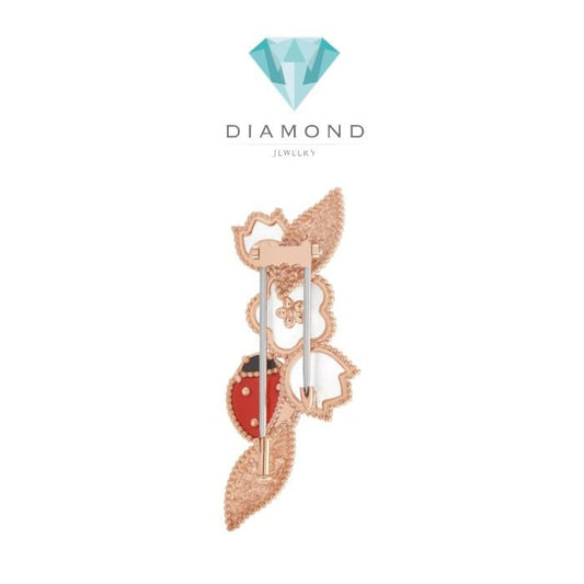 Lucky Spring clip, 18K, pearl, carnelian, onyx-Diamond Jewelry