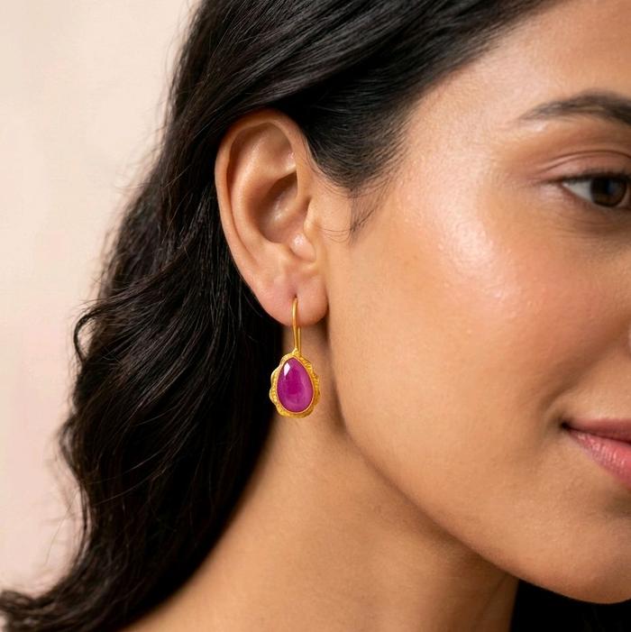 Ruby Pear Gold Earrings 23K / Anting Emas Ruby Pear 23K / Diamond Jewelry / 310AMSWP2