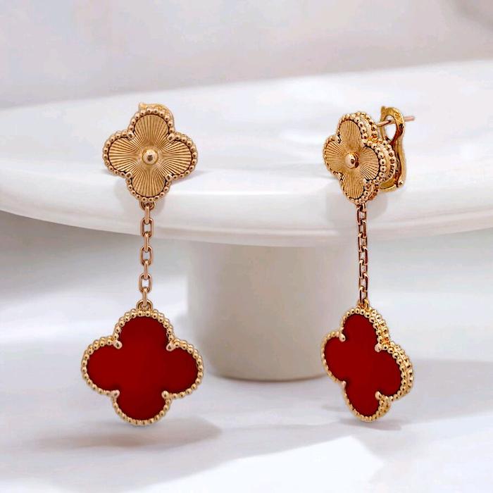 Long Clover Red Charnelian Earring 18K / Diamond Jewelry 384ABD1627RY-HT