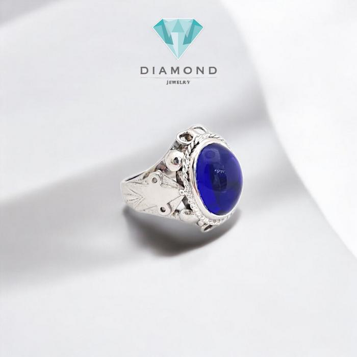 Oval Blue Stone Ring White Gold 18K-Diamond Jewelry