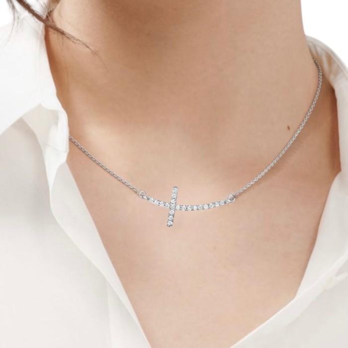 Side Cross Diamond Necklace 18k -Diamond jewelry