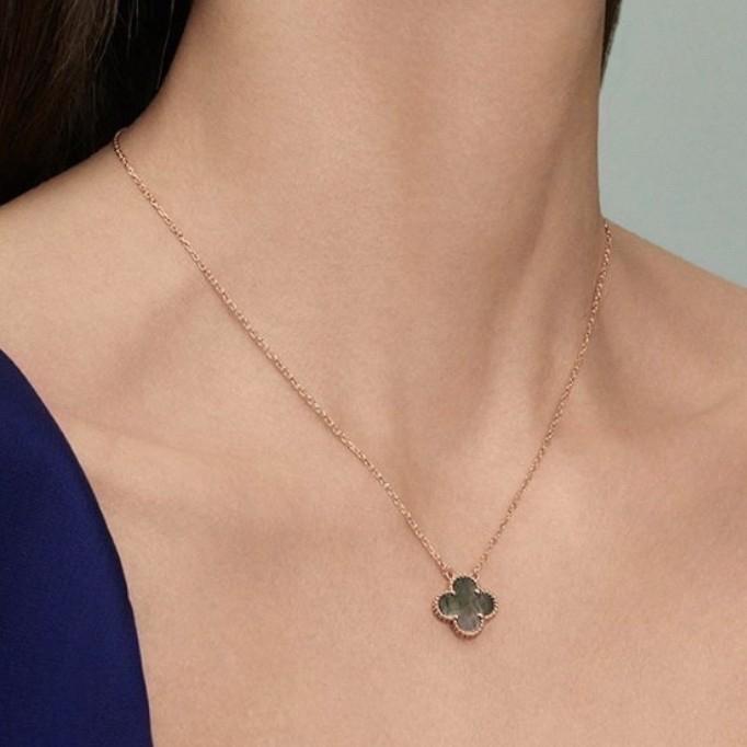 Clover Grey Obsidian Necklace 18K Rose Gold-Diamond Jewelry-404KBD471RY-HT