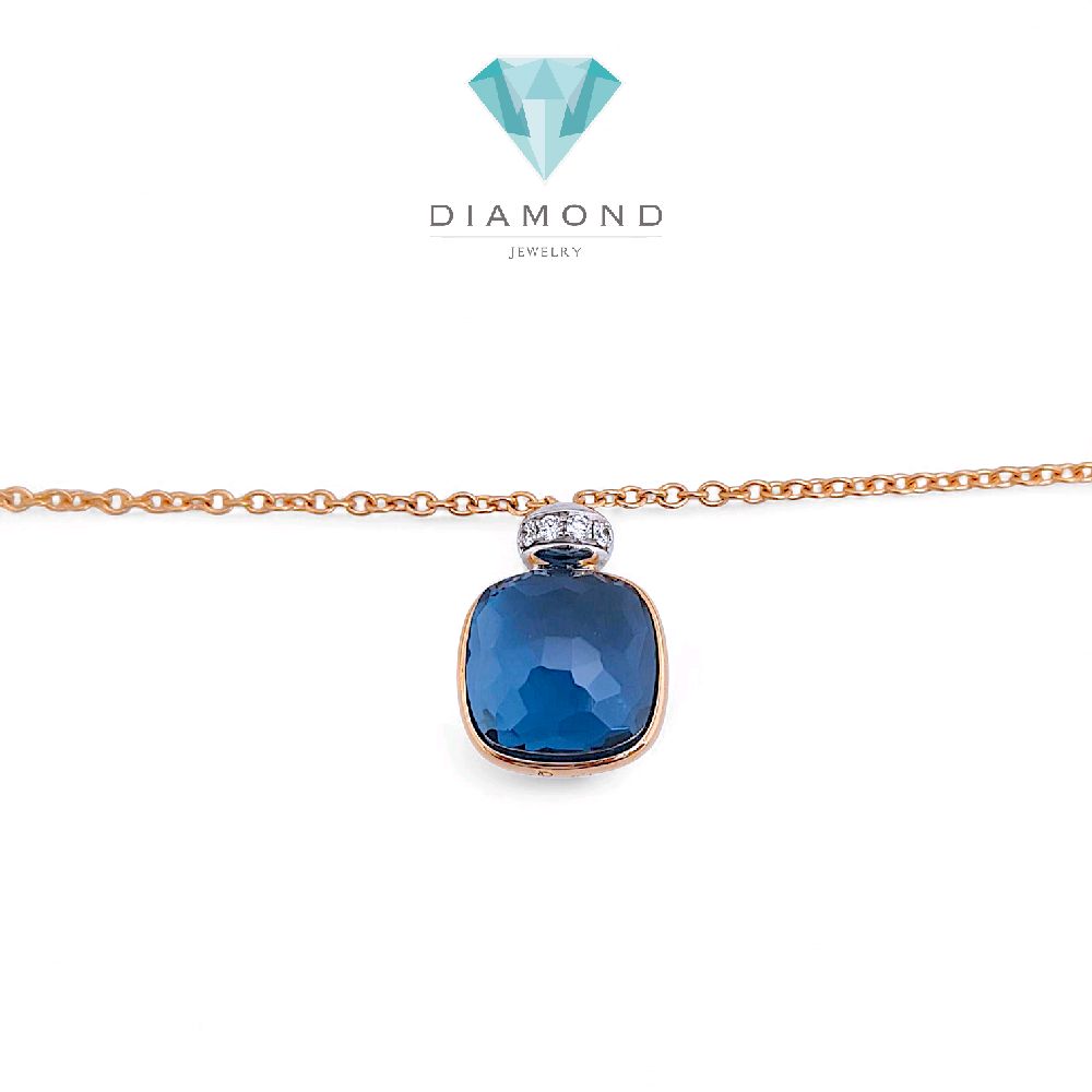 Turquoise Diamond Necklace 18K / Kalung Batu Turquoise Berlian 18K / Diamond Jewelry 137KBD86000AB HT