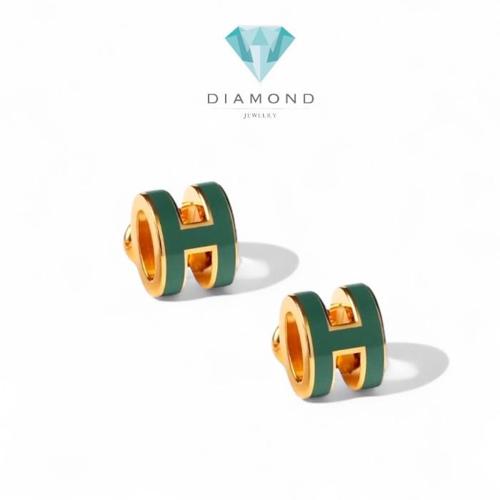 Small Pendant H Ceramic Green Necklace & Earring 18K/Kalung & Anting Gold Fashion Diamond Jewelry-161KMSSM285RY/356ABD256RY-HT