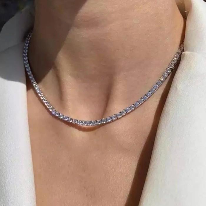 Tennis necklace diamond round 18k 8ct-Diamond Jewelry