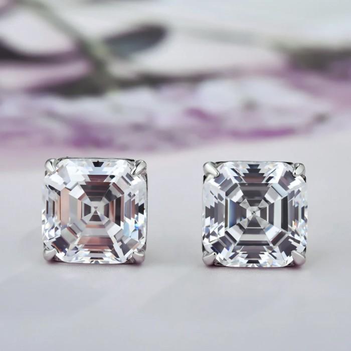Asscher Cut AD Kristal Earring 750K Gold Diamond Jewelry-364AMS2LS-HT