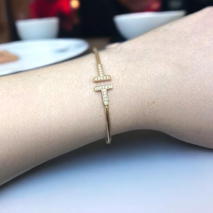 Double T Diamond Bangle white gold 18 K/ T diamond bangle 18k/ T Bangle Gold bracelet