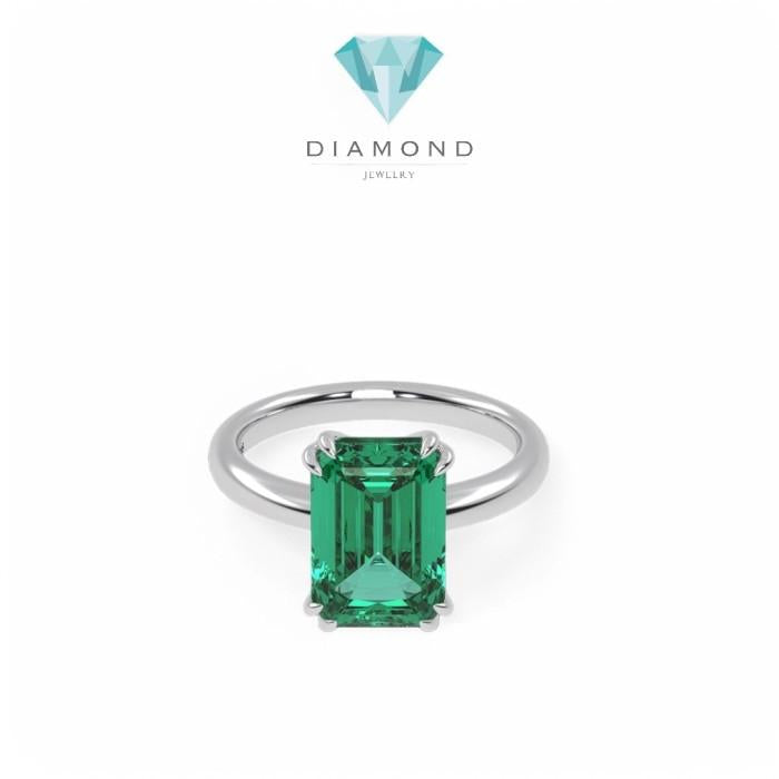 Emerald Baguette solitaire ring 18 K Gold Diamond Jewelry