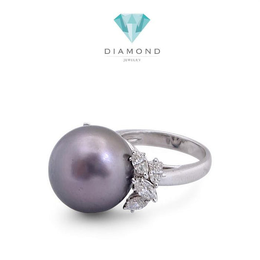 Black Pearl Diamond Ring 18K / Diamond Jewelry