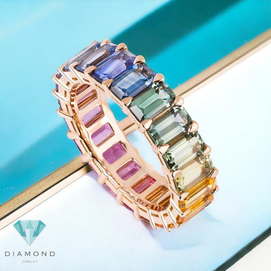 Rainbow sapphire ring 18k gold-Diamond Jewelry