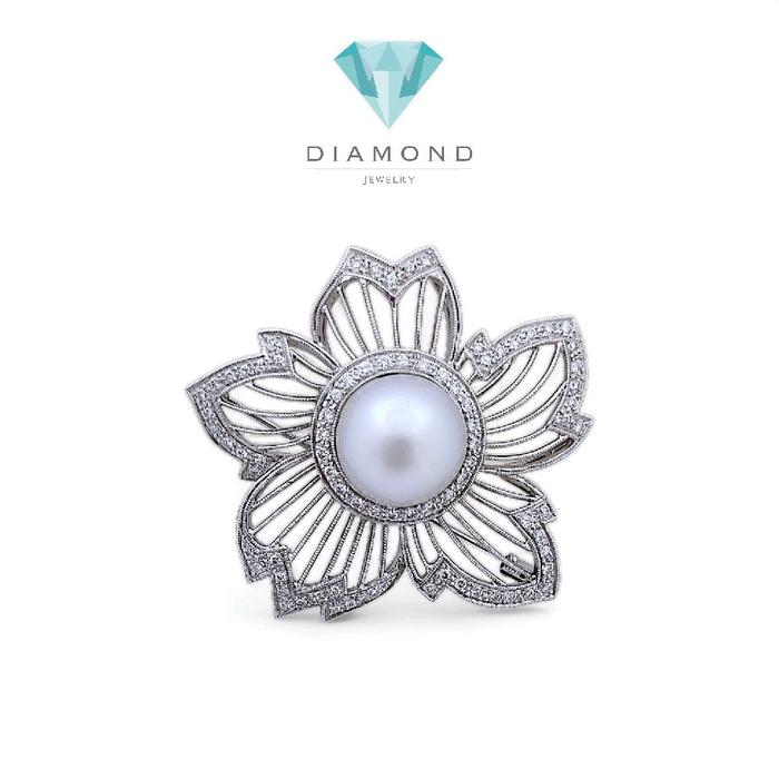 Flower south sea Pearl Diamond brooch 18K / Diamond Jewelry