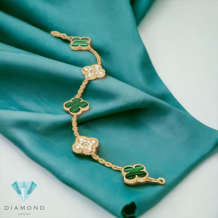 Malachite diamond bracelet clover green18k- Diamond Jewelry