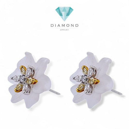 Flower Diamond Earring white magonie gemstone diamond  earring 18K / Diamond Jewelry
