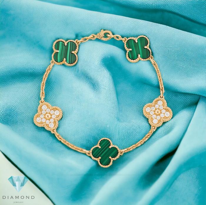 Malachite diamond bracelet clover green18k- Diamond Jewelry
