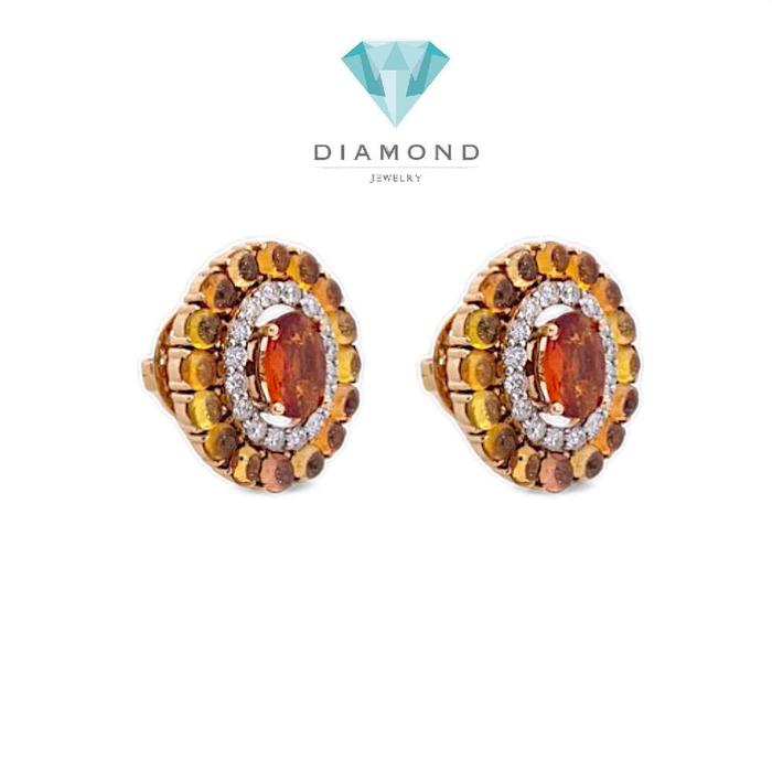 Anting Batu Sapphire Citrine Diamond Oval Berlian 18K-Diamond Jewelry-403BA6279SD-HT