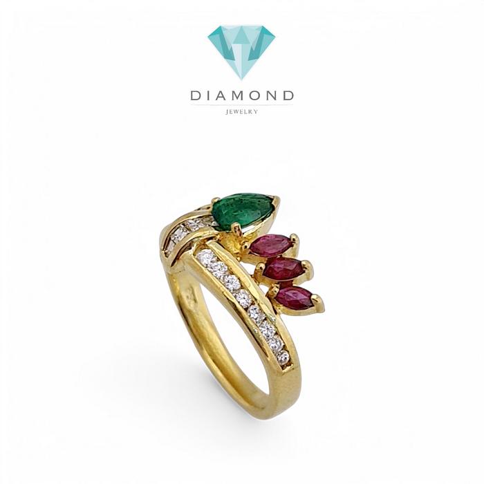 Emerald tricolor Diamond Ring 18K / Diamond Jewelry