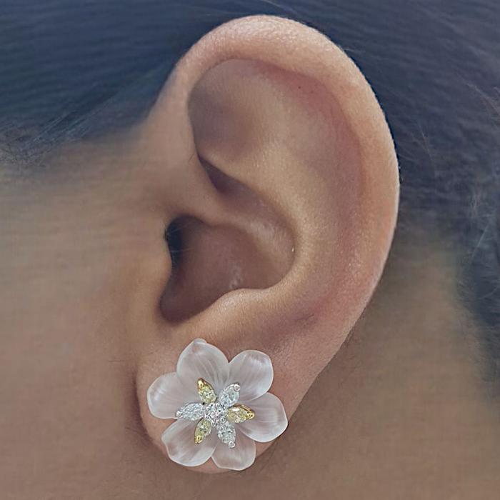 Flower Diamond Earring white magonie gemstone diamond  earring 18K / Diamond Jewelry