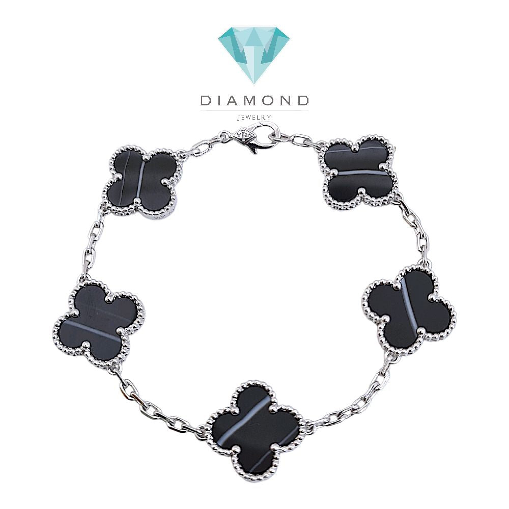 Clover Veined Onyx Bracelet  white gold 18K / Gelang Clover Veined Onyx 18K / Diamond Jewelry/ gelang clover emas putih veined onyx - 167GBD117000AB