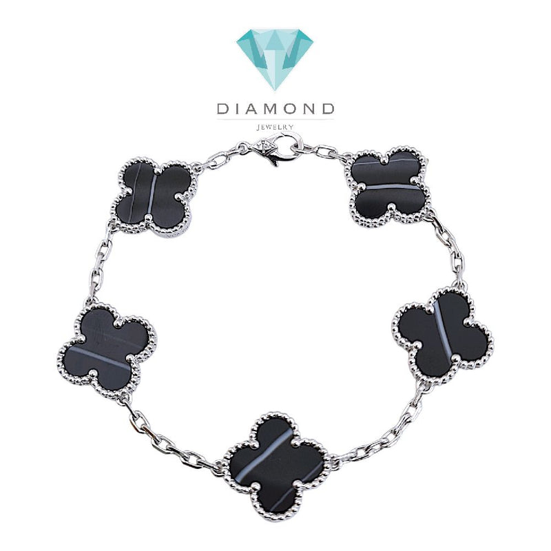 Clover Veined Onyx Bracelet  white gold 18K / Gelang Clover Veined Onyx 18K / Diamond Jewelry/ gelang clover emas putih veined onyx - 167GBD117000AB