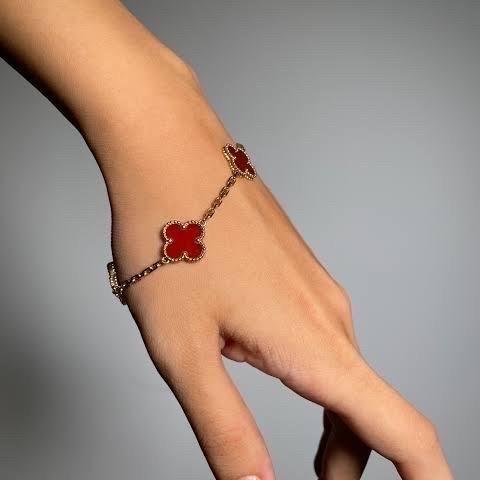 Kalung emas vintage red clover carnelian alhambra necklace/earring/ bracelet Diamond Jewelry