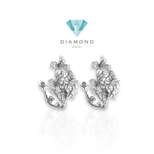 Flower diamond earring klip/anting berlian klip 18k white gold-Diamond Jewelry