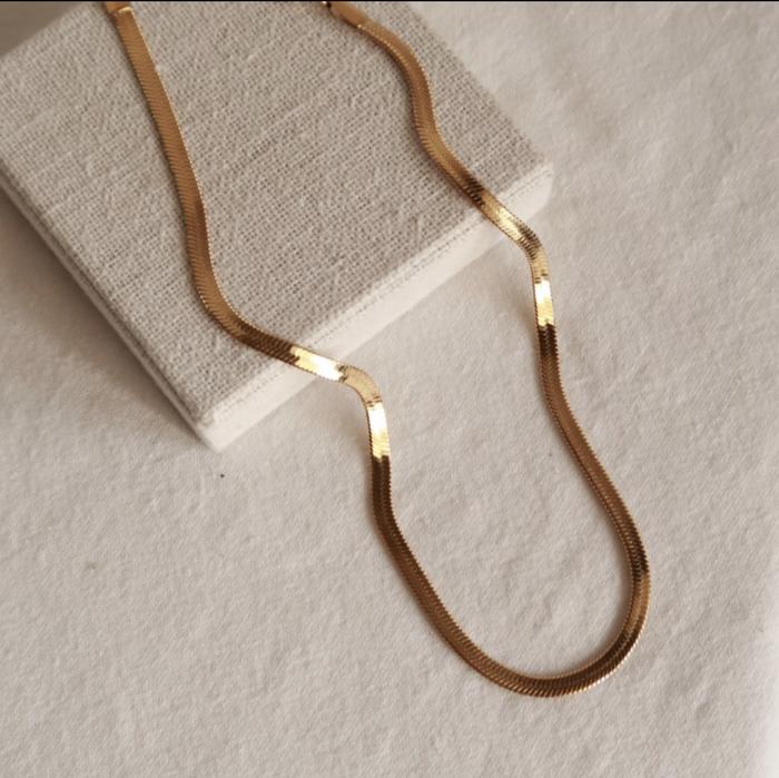 Kalung snake chain flat necklace gold 17k/750/kalung flat emas- Diamond Jewelry