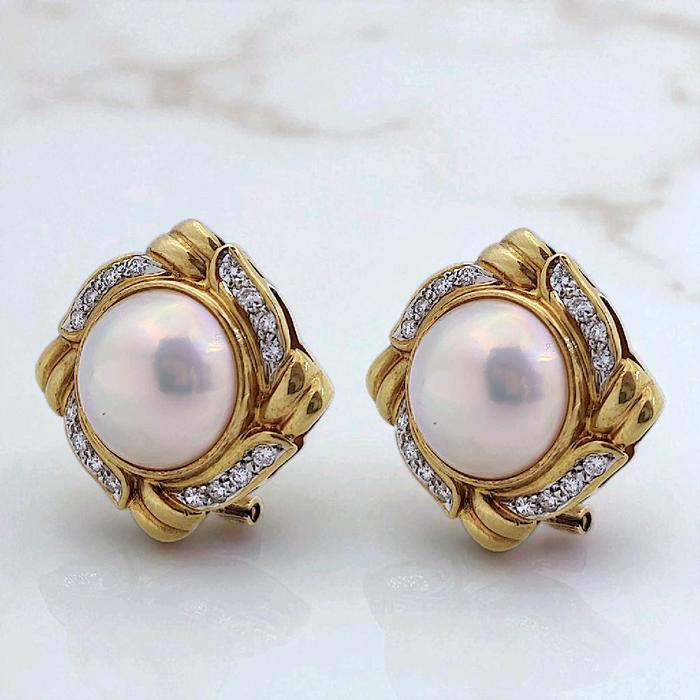 Vintage Pearl Diamond Earring 18K / Diamond Jewelry 44AMGT172WP-HT